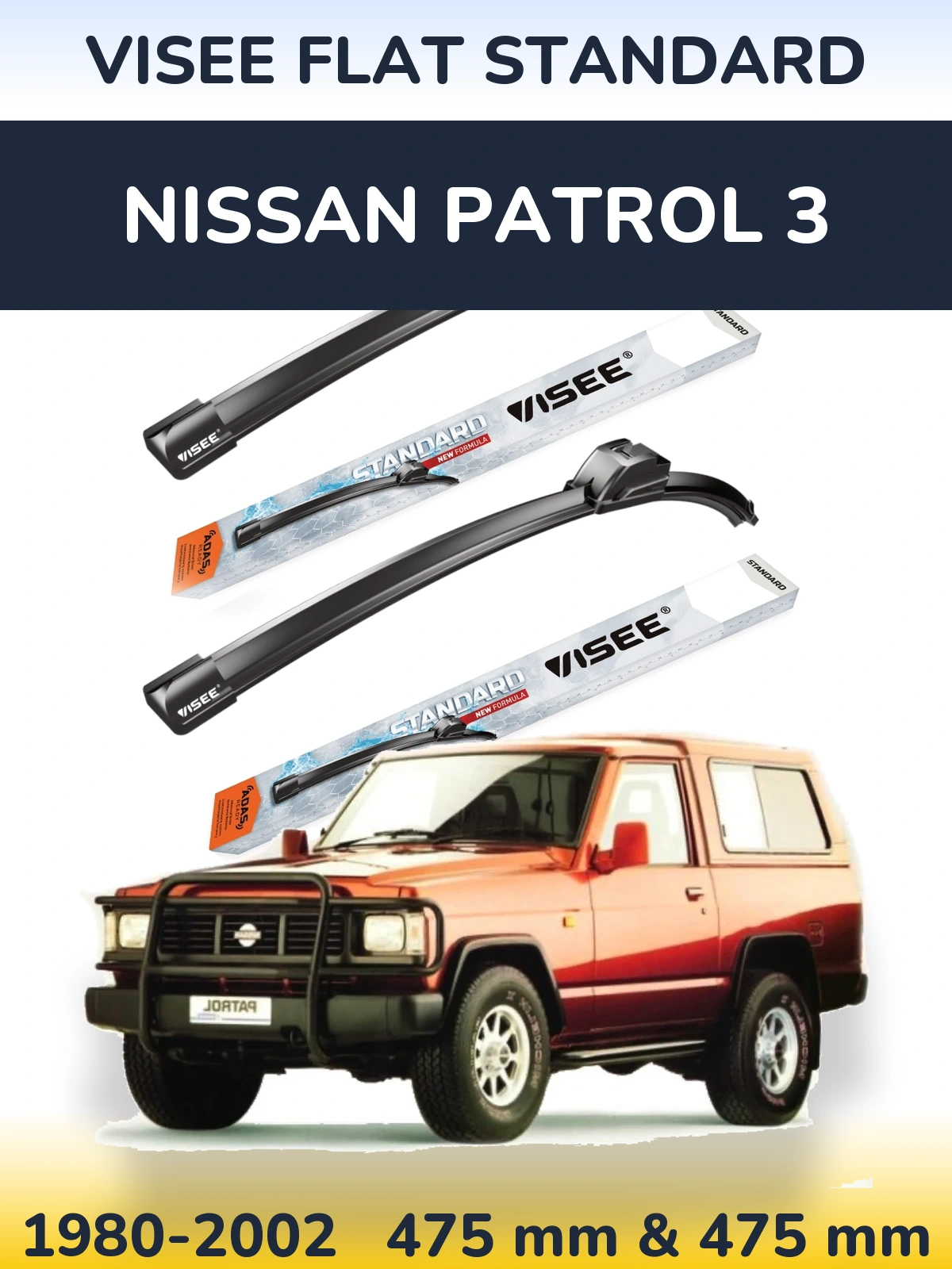Sada předních stěračů VISEE FLAT STANDARD 475 a 475 mm pro Nissan Patrol 3 1980-2002