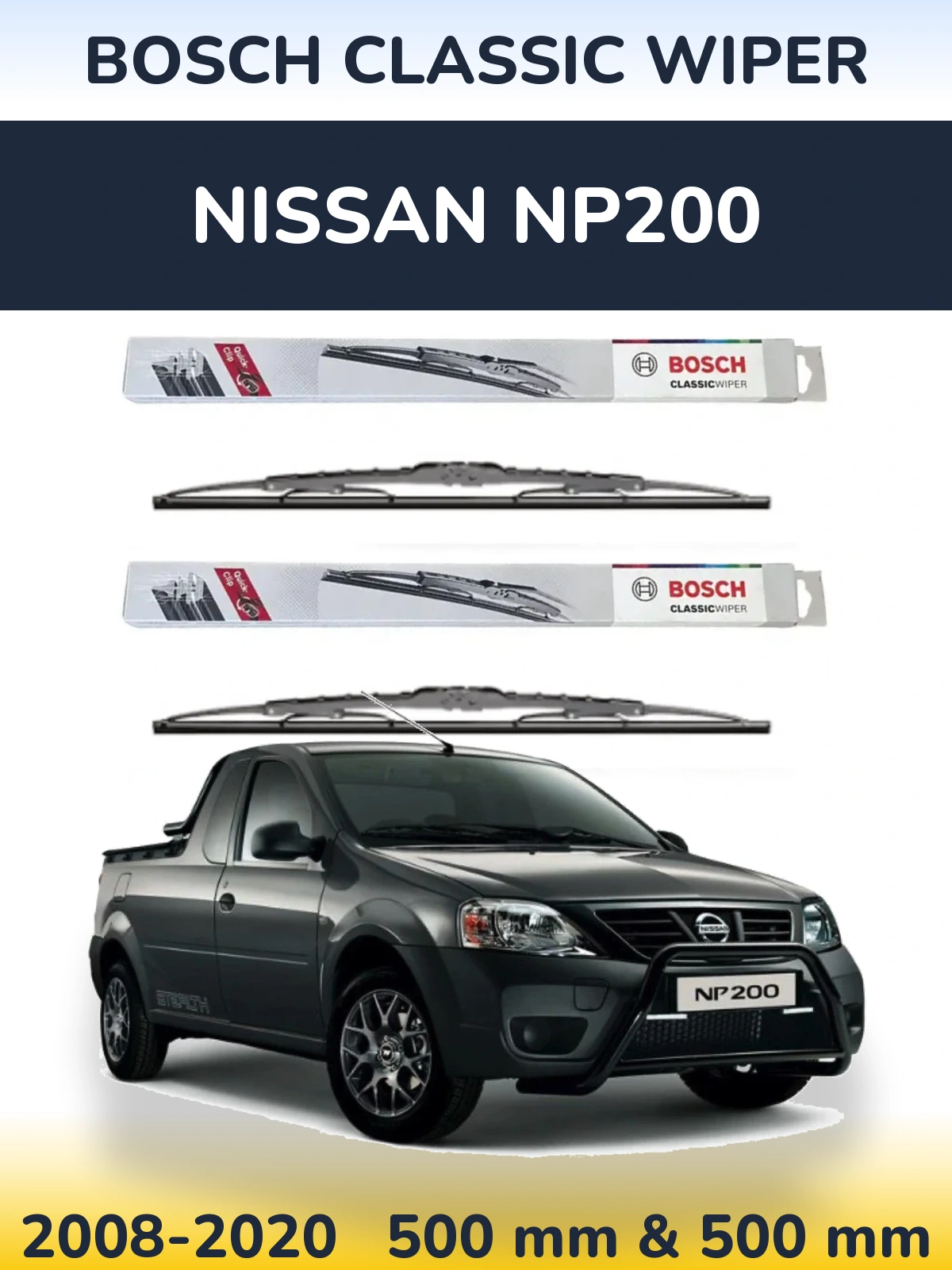 Sada předních stěračů BOSCH Classic Wiper 500 a 500 mm pro Nissan NP200 2008-2020