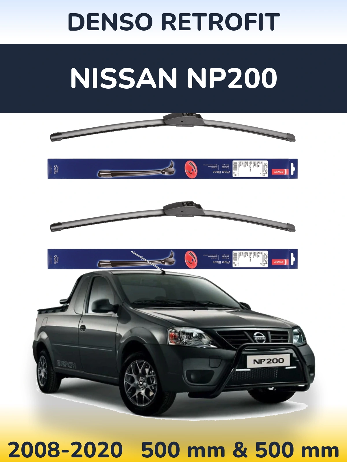 Sada předních stěračů Denso Retrofit 500 a 500 mm pro Nissan NP200 2008-2020