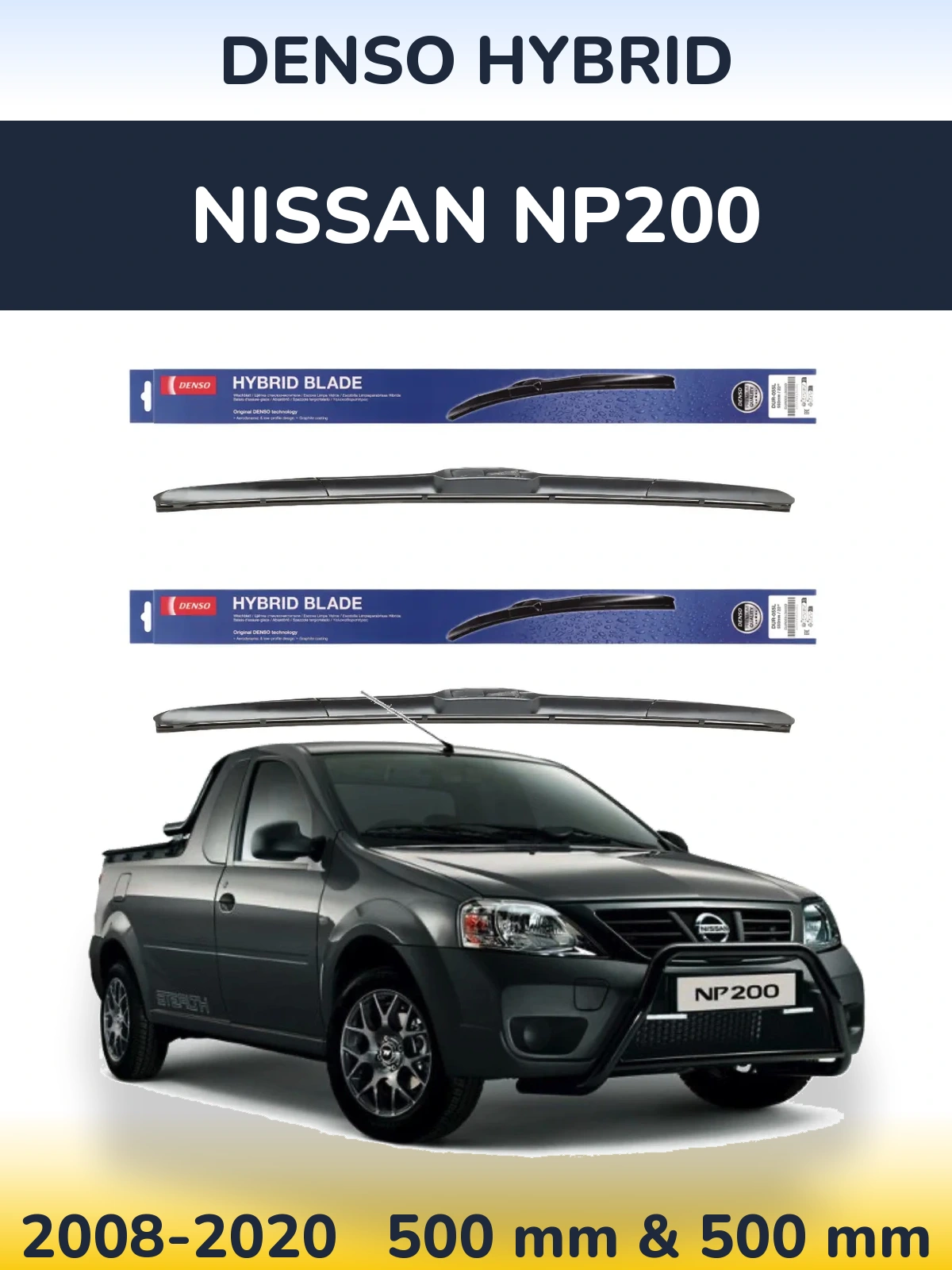 Sada předních stěračů Denso Hybrid 500 a 500 mm pro Nissan NP200 2008-2020