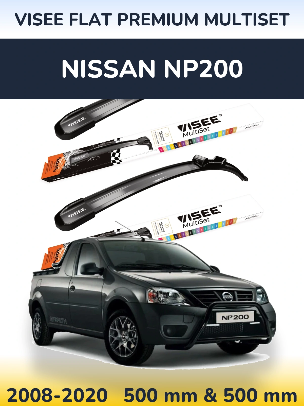 Sada předních stěračů VISEE FLAT PREMIUM MultiSet 500 a 500 mm pro Nissan NP200 2008-2020