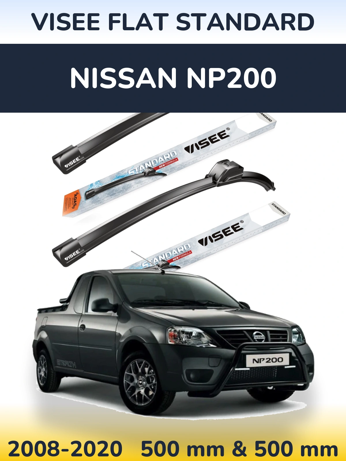Sada předních stěračů VISEE FLAT STANDARD 500 a 500 mm pro Nissan NP200 2008-2020
