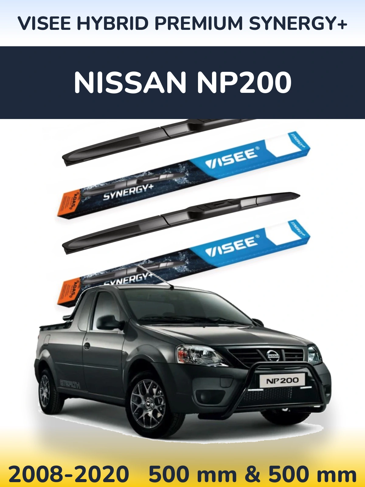 Sada předních stěračů VISEE HYBRID PREMIUM SYNERGY+ 500 a 500 mm pro Nissan NP200 2008-2020