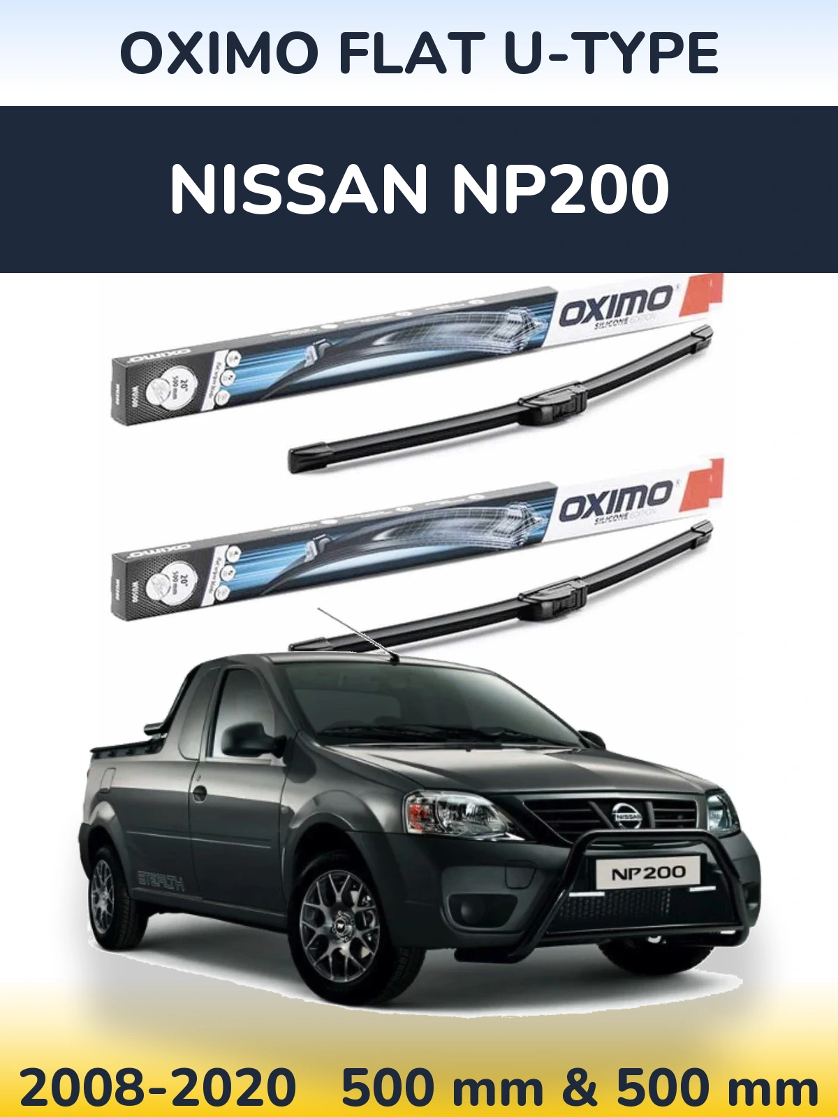 Sada předních stěračů Oximo Flat U-type 500 a 500 mm pro Nissan NP200 2008-2020