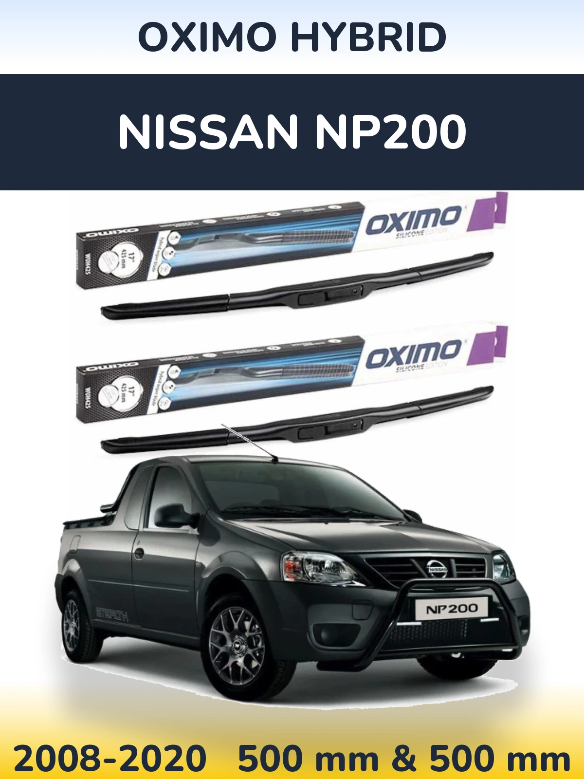 Sada předních stěračů Oximo Hybrid 500 a 500 mm pro Nissan NP200 2008-2020