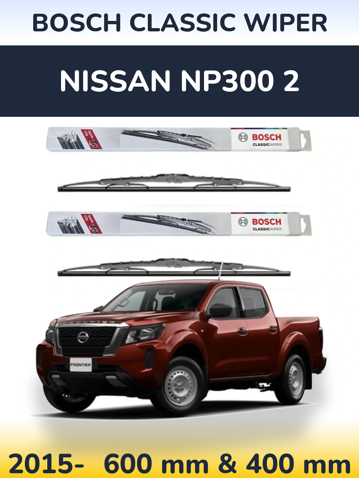 Sada předních stěračů BOSCH Classic Wiper 600 a 400 mm pro Nissan NP300 2 2015-2026