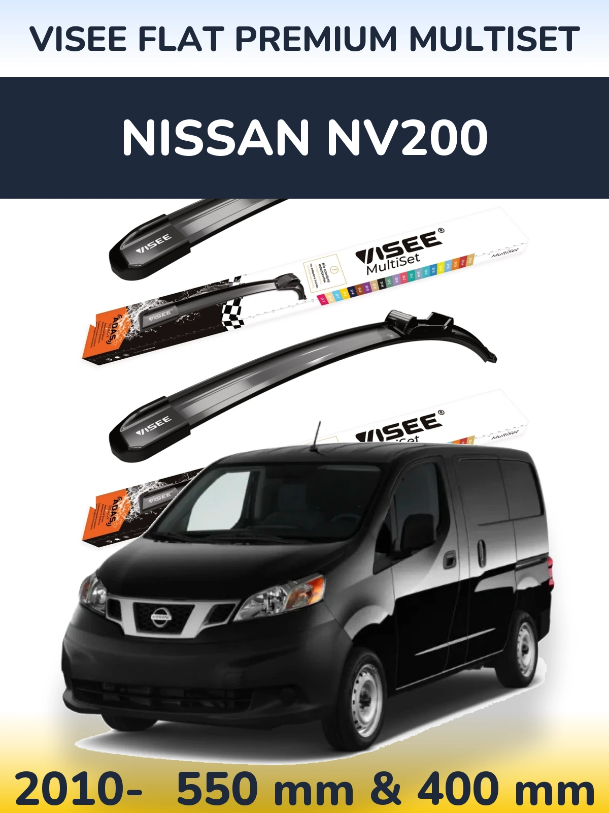 Sada předních stěračů VISEE FLAT PREMIUM MultiSet 550 a 400 mm pro Nissan NV200 2010-2026