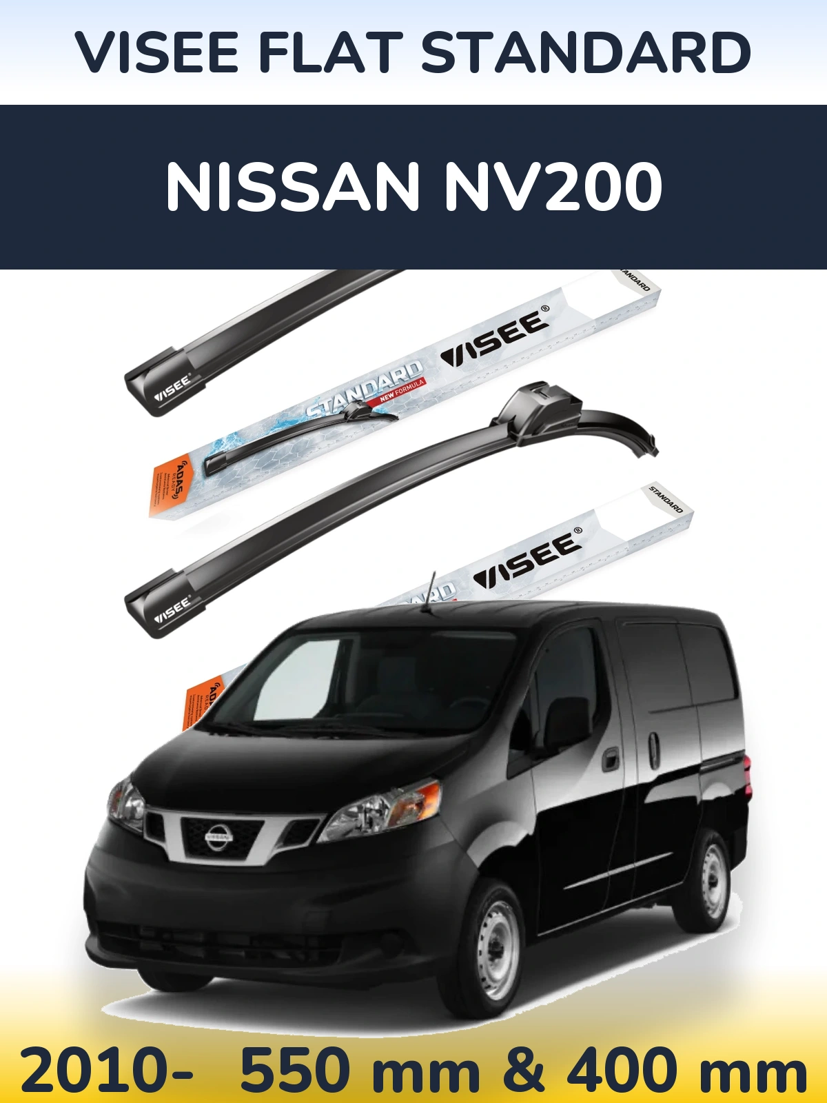 Sada předních stěračů VISEE FLAT STANDARD 550 a 400 mm pro Nissan NV200 2010-2026