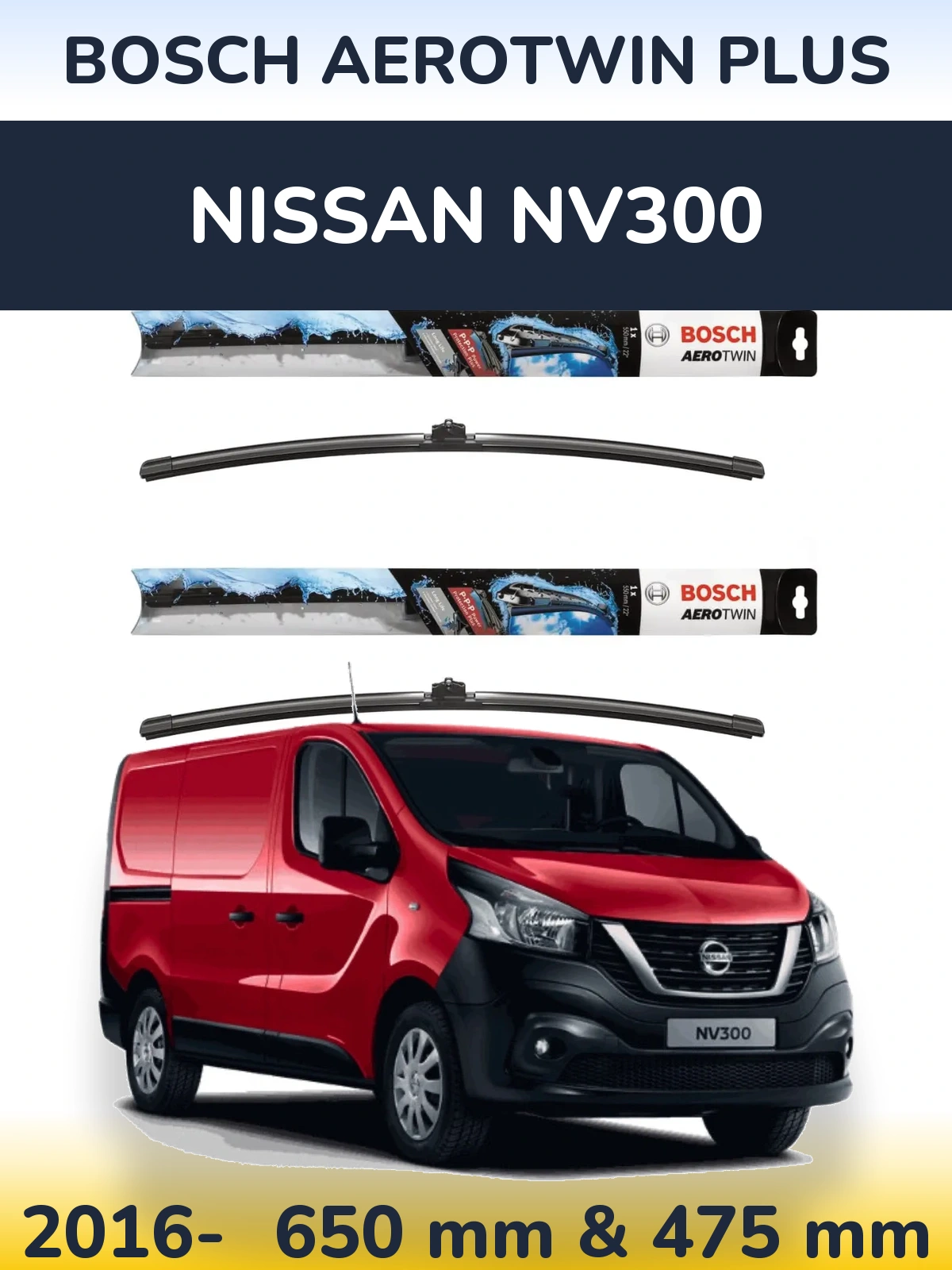 Sada předních stěračů BOSCH AeroTwin Plus 650 a 475 mm pro Nissan NV300 2016-2026