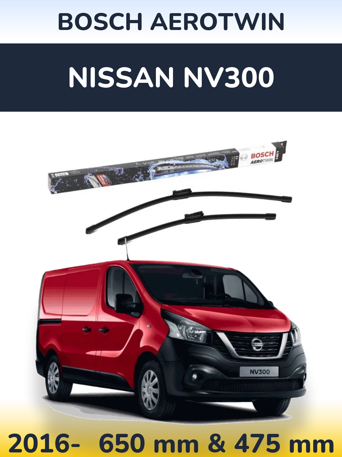 Sada předních stěračů BOSCH AeroTwin 650 a 475 mm pro Nissan NV300 2016-2026