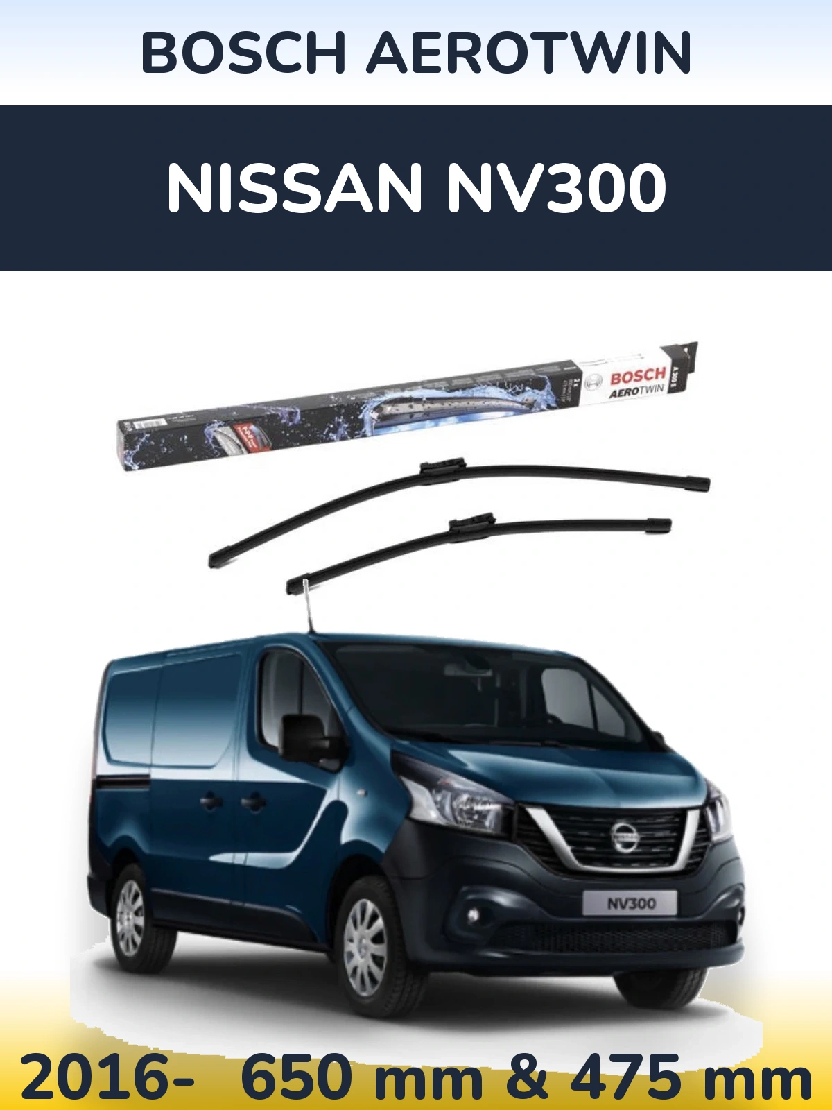 Sada předních stěračů BOSCH AeroTwin 650 a 475 mm pro Nissan NV300 2016-2026
