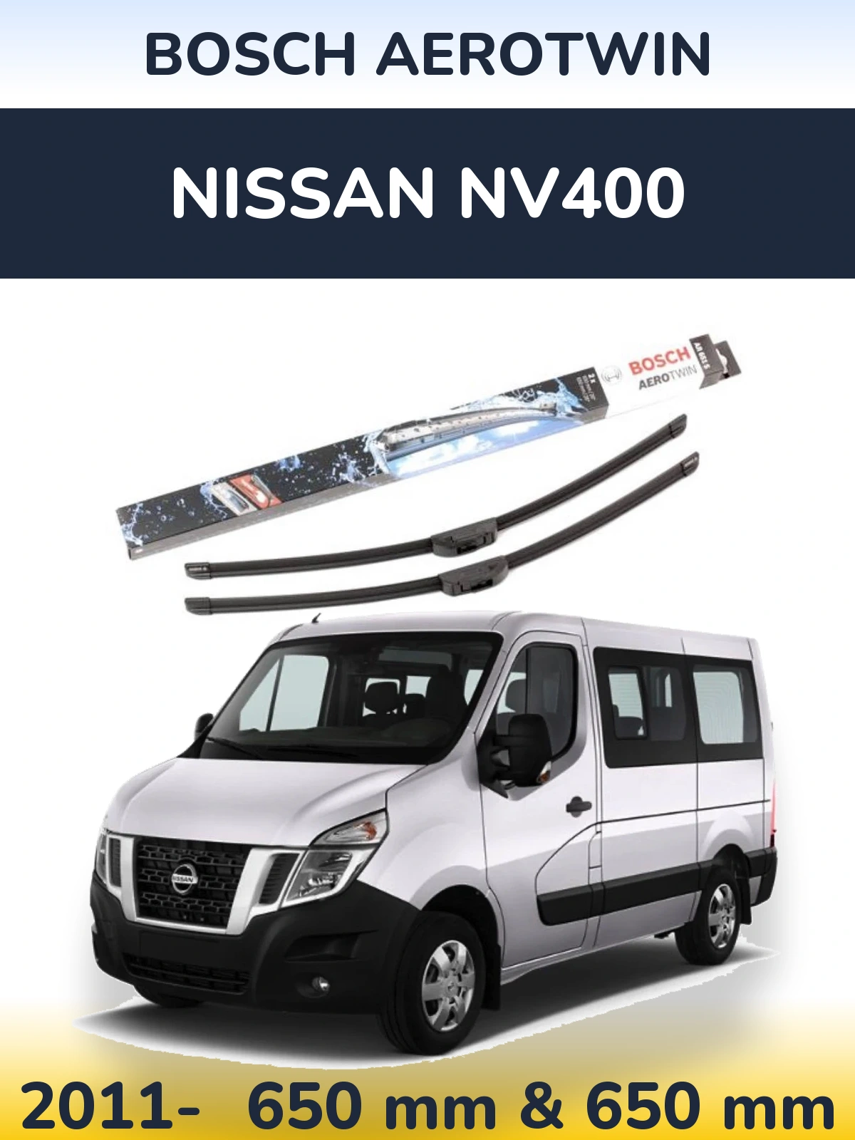 Sada předních stěračů BOSCH AeroTwin 650 a 650 mm pro Nissan NV400 2011-2026