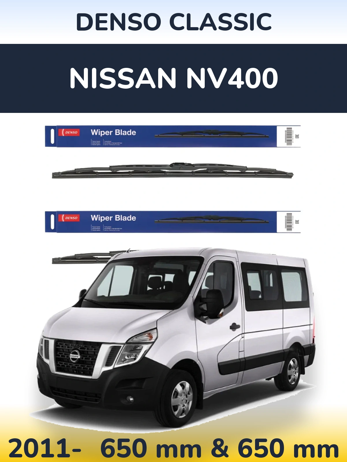 Sada předních stěračů Denso Classic 650 a 650 mm pro Nissan NV400 2011-2026
