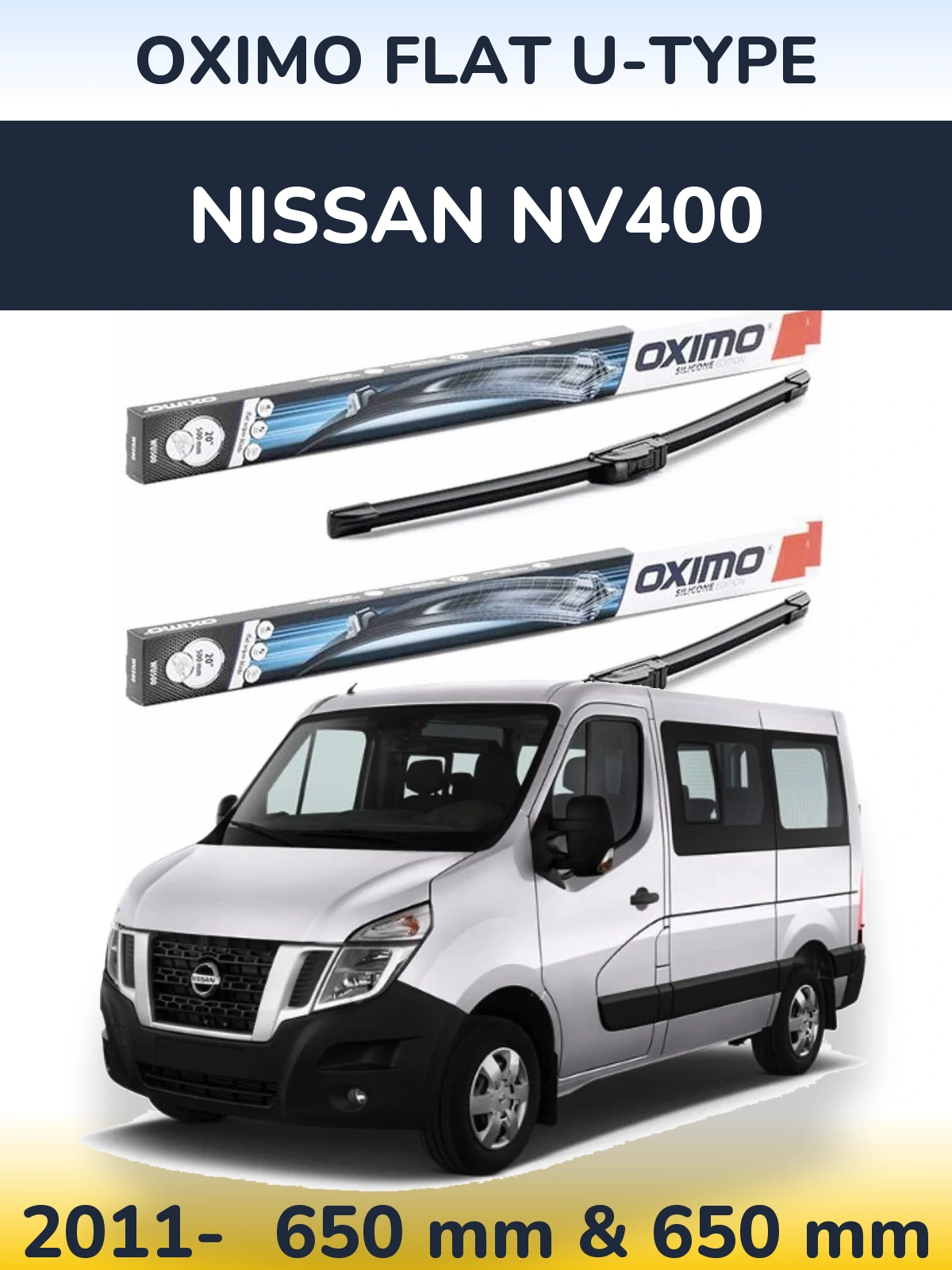 Sada předních stěračů Oximo Flat U-type 650 a 650 mm pro Nissan NV400 2011-2026