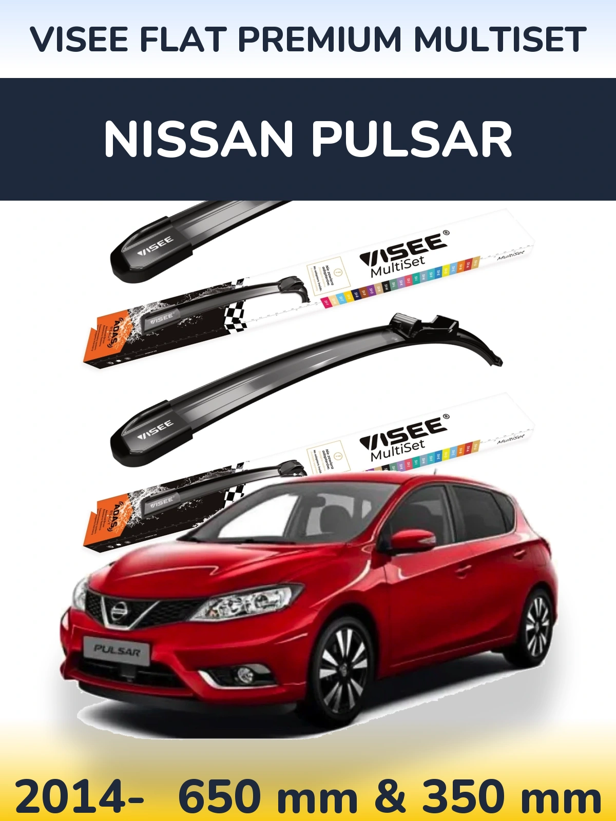 Sada předních stěračů VISEE FLAT PREMIUM MultiSet 650 a 350 mm pro Nissan Pulsar 2014-2026