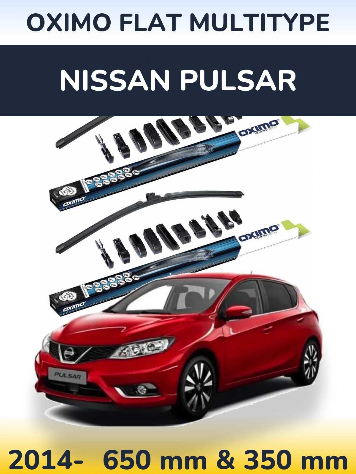 Sada předních stěračů Oximo Flat MultiType 650 a 350 mm pro Nissan Pulsar 2014-2026