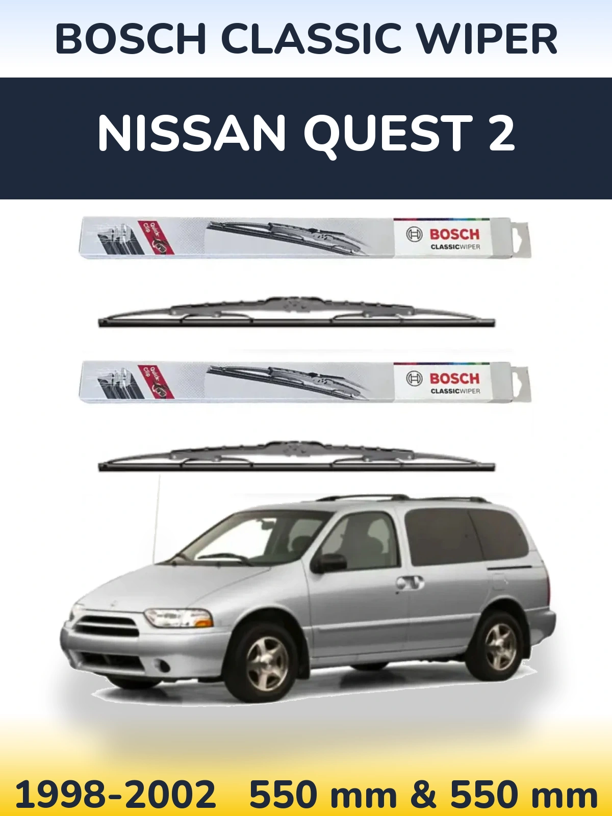 Sada předních stěračů BOSCH Classic Wiper 550 a 550 mm pro Nissan Quest 2 1998-2002