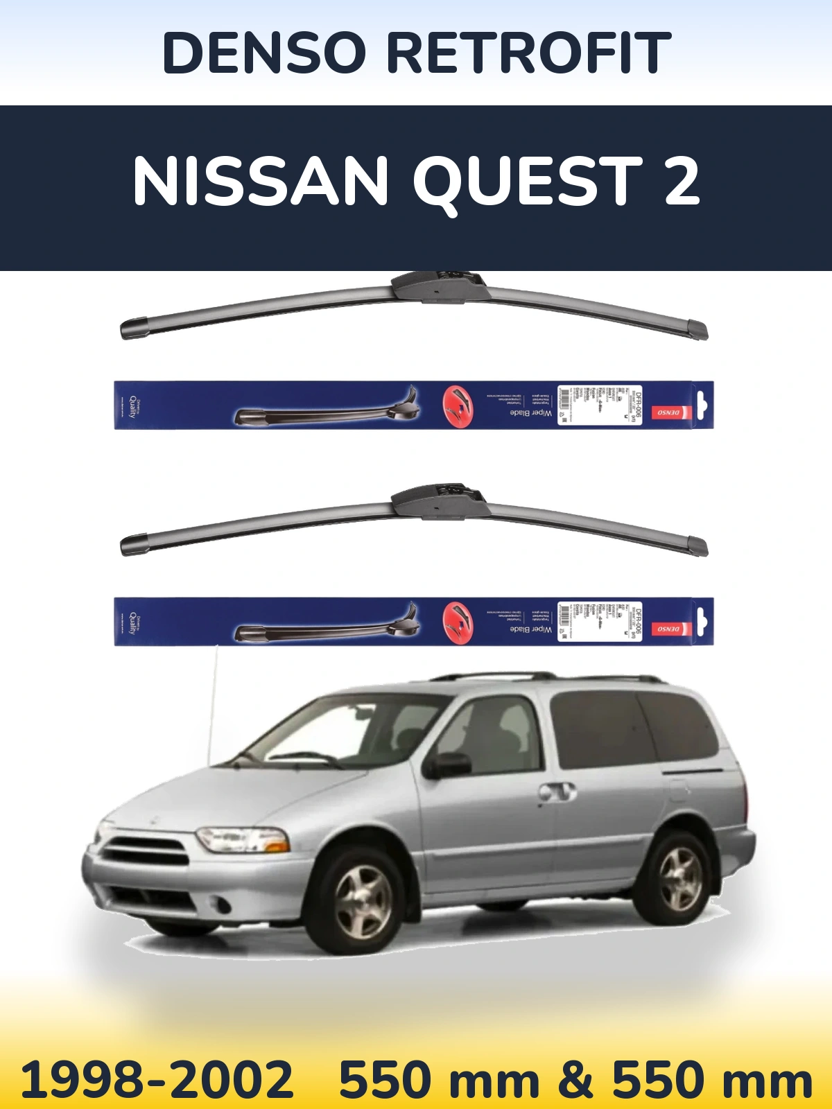 Sada předních stěračů Denso Retrofit 550 a 550 mm pro Nissan Quest 2 1998-2002