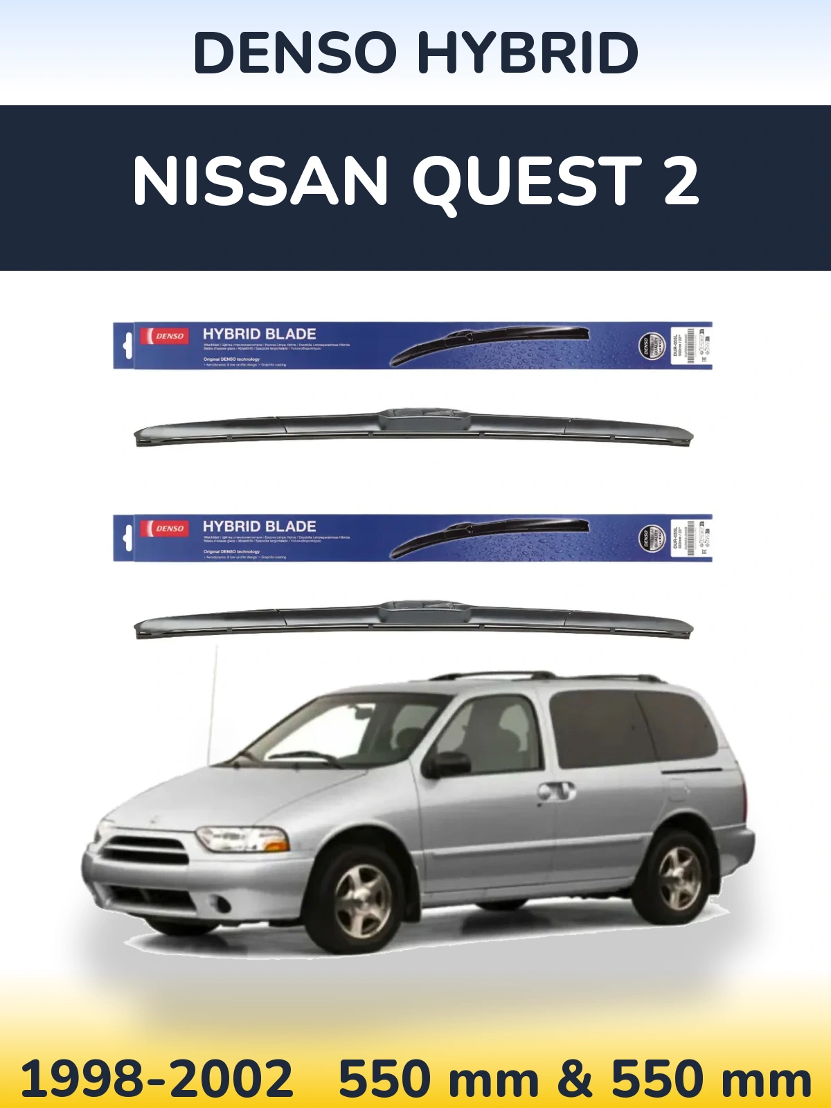Sada předních stěračů Denso Hybrid 550 a 550 mm pro Nissan Quest 2 1998-2002