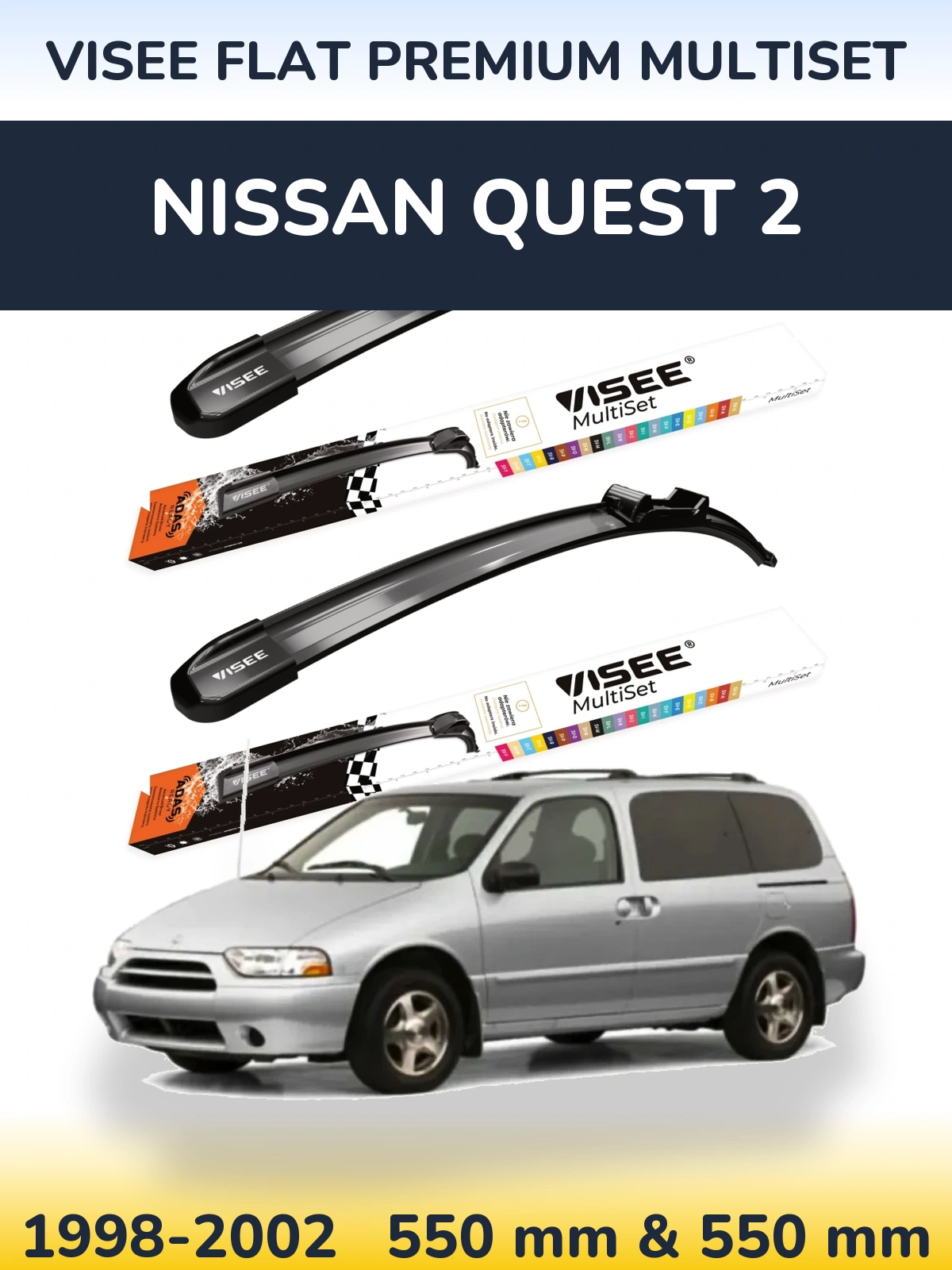 Sada předních stěračů VISEE FLAT PREMIUM MultiSet 550 a 550 mm pro Nissan Quest 2 1998-2002