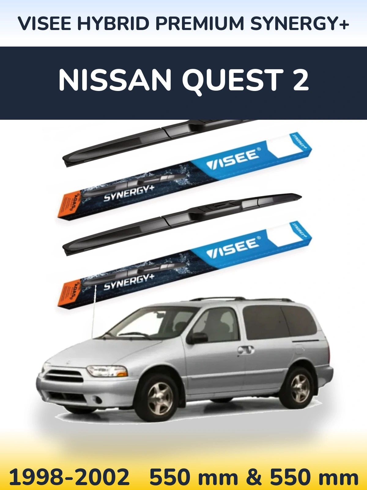 Sada předních stěračů VISEE HYBRID PREMIUM SYNERGY+ 550 a 550 mm pro Nissan Quest 2 1998-2002