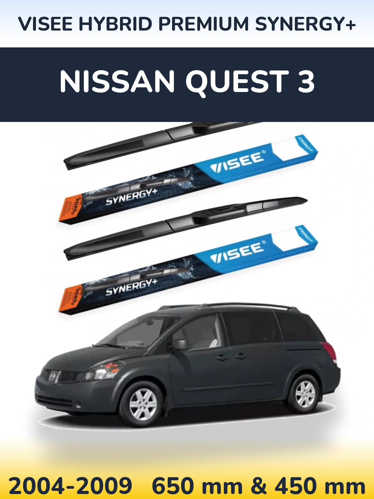 Sada předních stěračů VISEE HYBRID PREMIUM SYNERGY+ 650 a 450 mm pro Nissan Quest 3 2004-2009