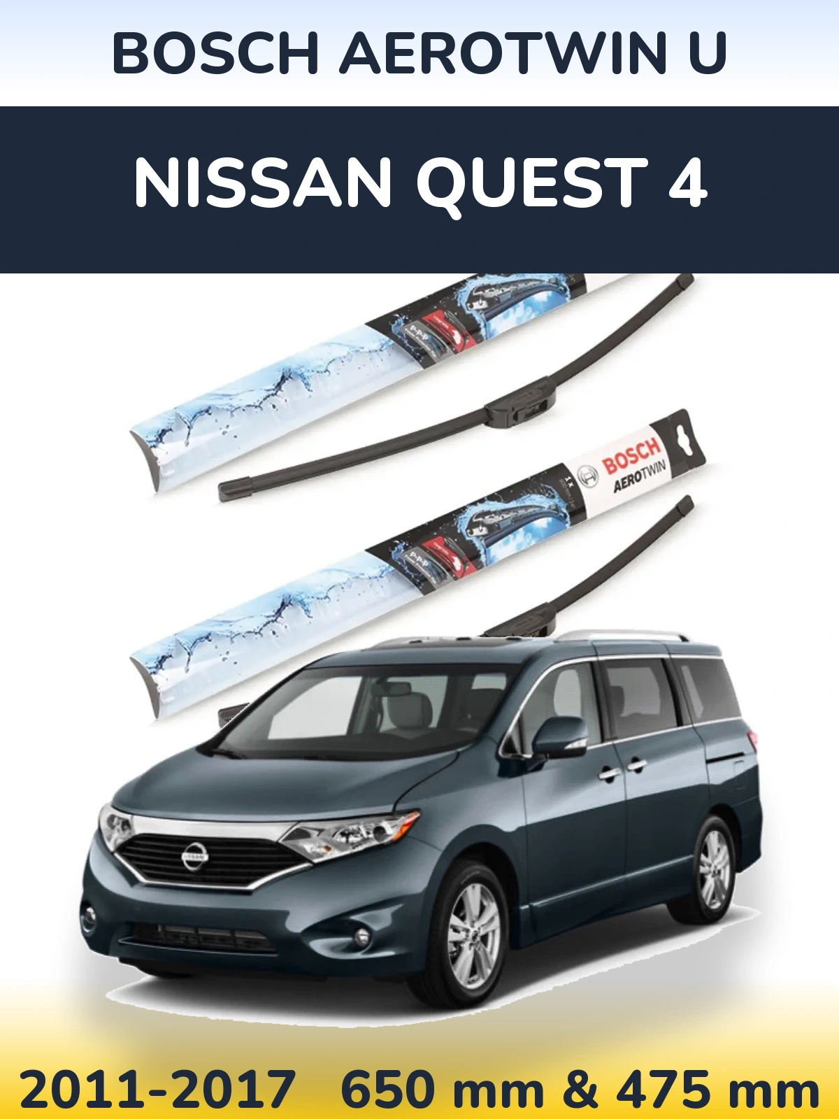 Sada předních stěračů BOSCH AeroTwin U 650 a 475 mm pro Nissan Quest 4 2011-2017