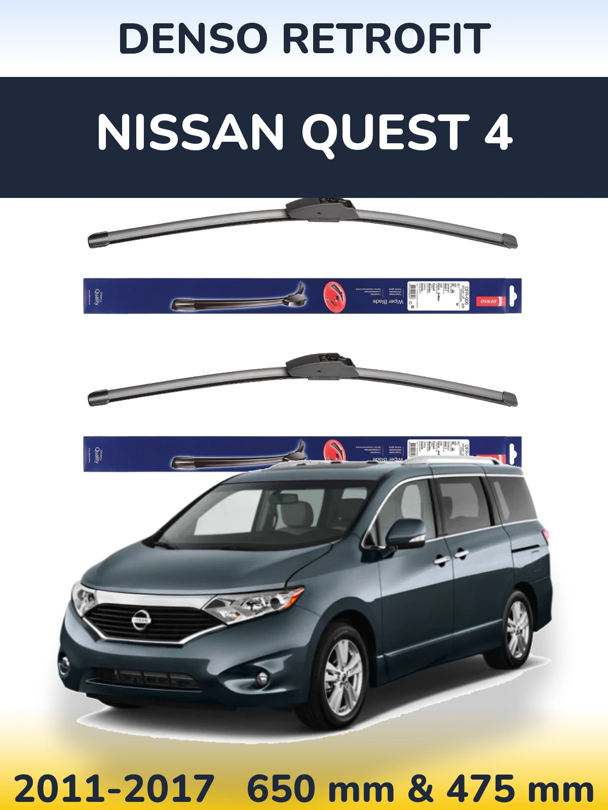 Sada předních stěračů Denso Retrofit 650 a 475 mm pro Nissan Quest 4 2011-2017
