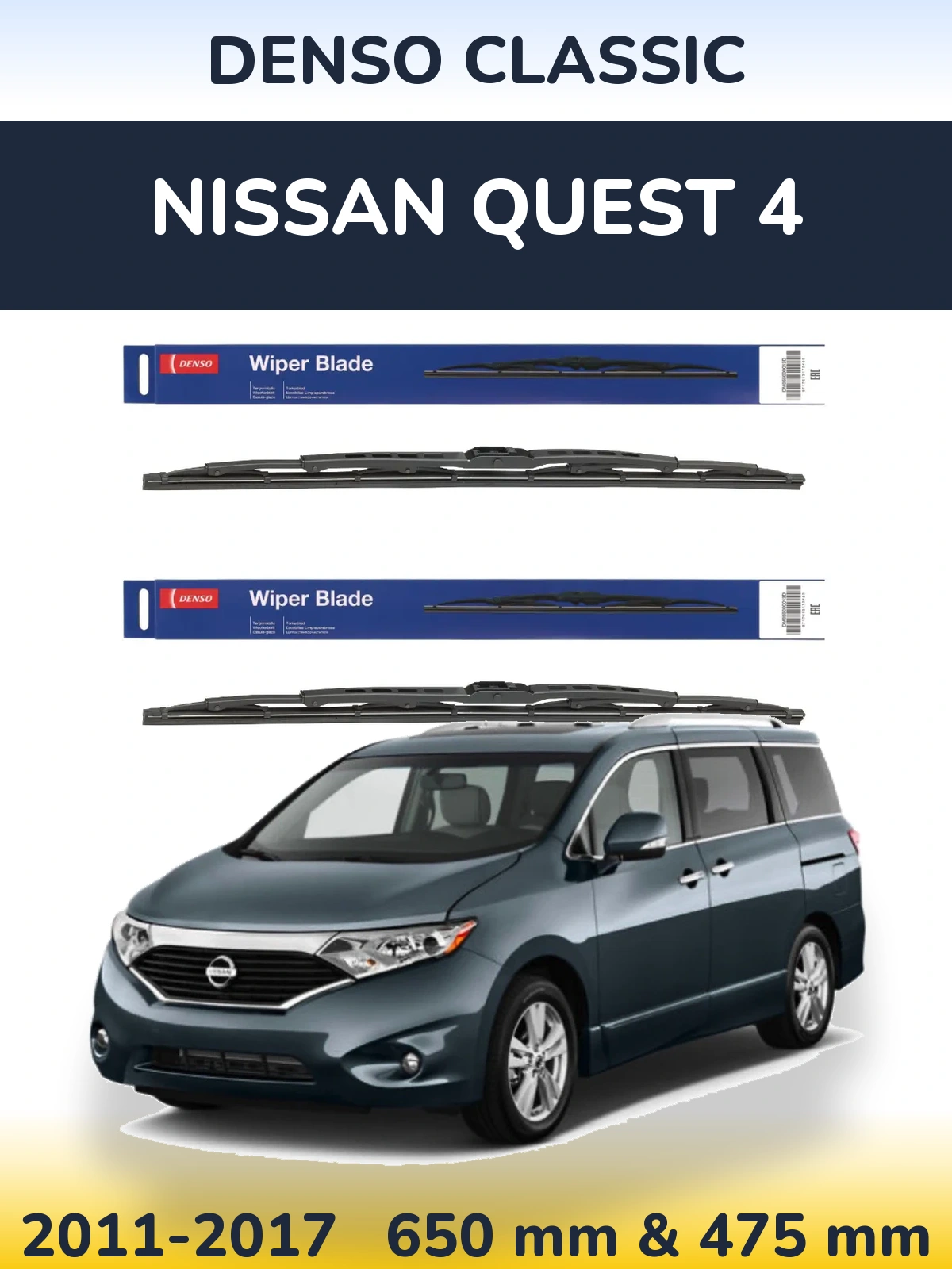 Sada předních stěračů Denso Classic 650 a 475 mm pro Nissan Quest 4 2011-2017
