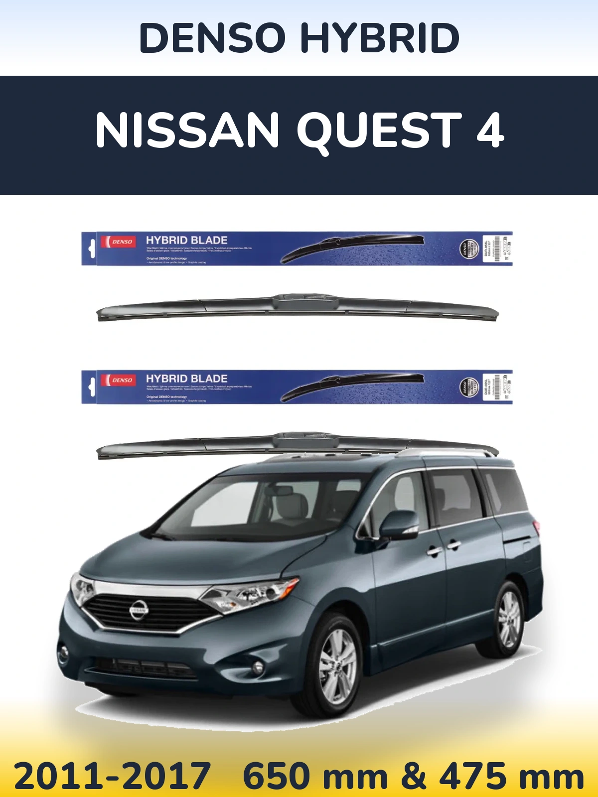 Sada předních stěračů Denso Hybrid 650 a 475 mm pro Nissan Quest 4 2011-2017