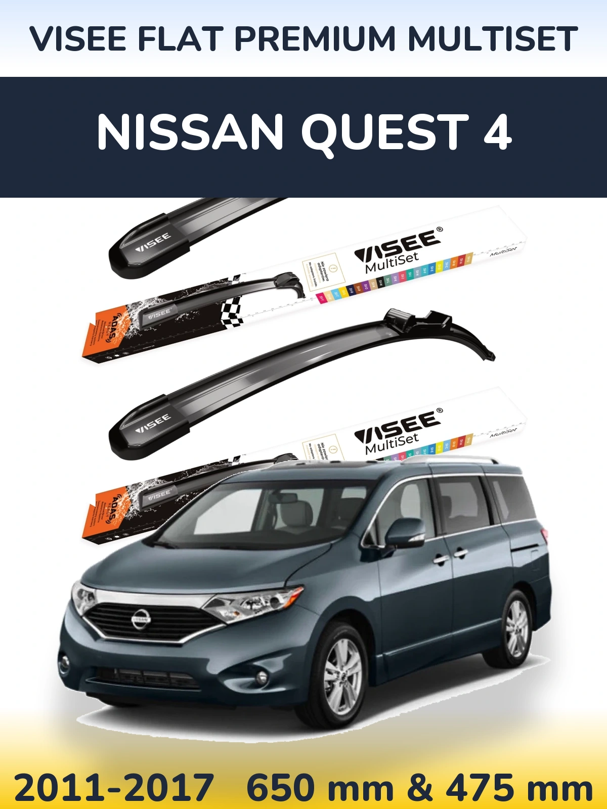Sada předních stěračů VISEE FLAT PREMIUM MultiSet 650 a 475 mm pro Nissan Quest 4 2011-2017