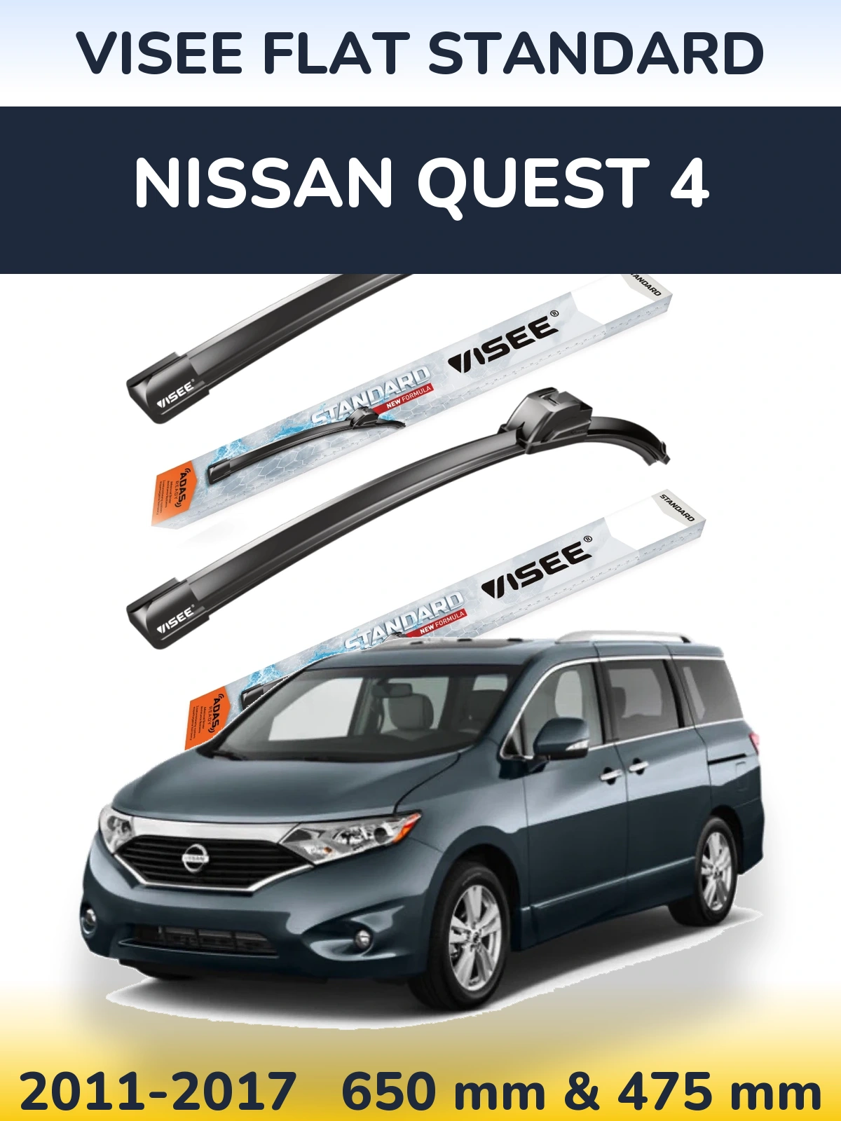 Sada předních stěračů VISEE FLAT STANDARD 650 a 475 mm pro Nissan Quest 4 2011-2017