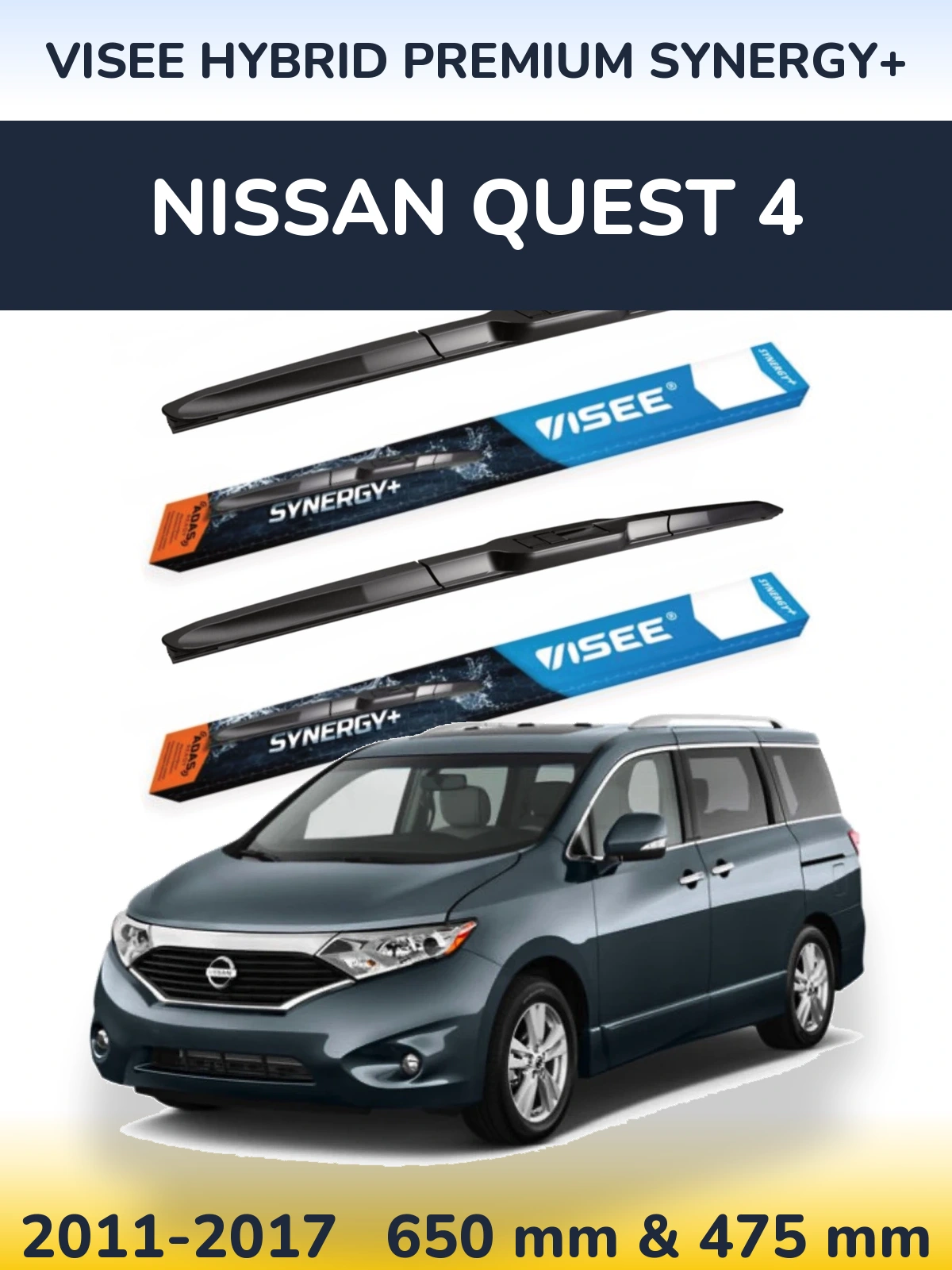 Sada předních stěračů VISEE HYBRID PREMIUM SYNERGY+ 650 a 475 mm pro Nissan Quest 4 2011-2017