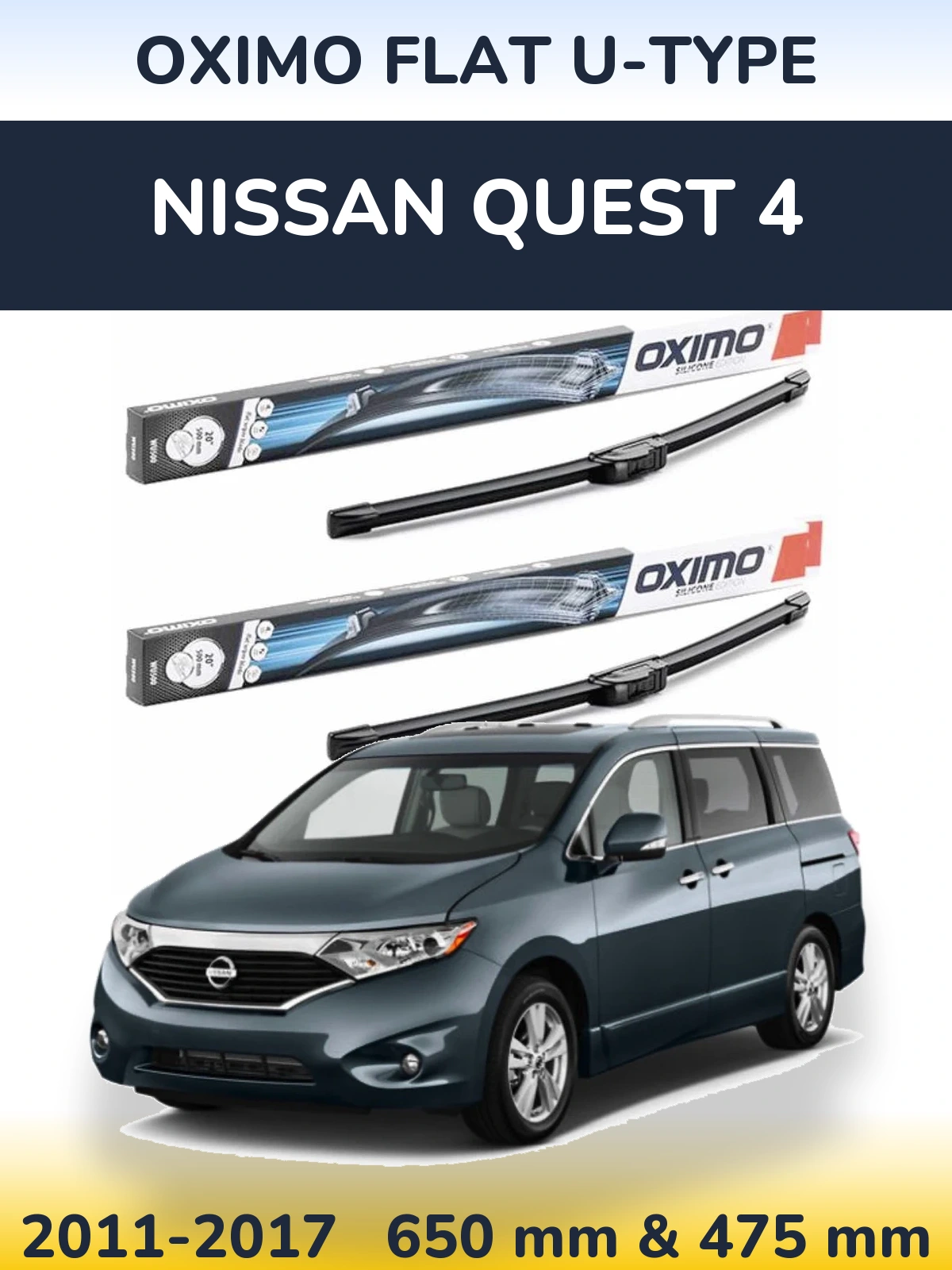 Sada předních stěračů Oximo Flat U-type 650 a 475 mm pro Nissan Quest 4 2011-2017