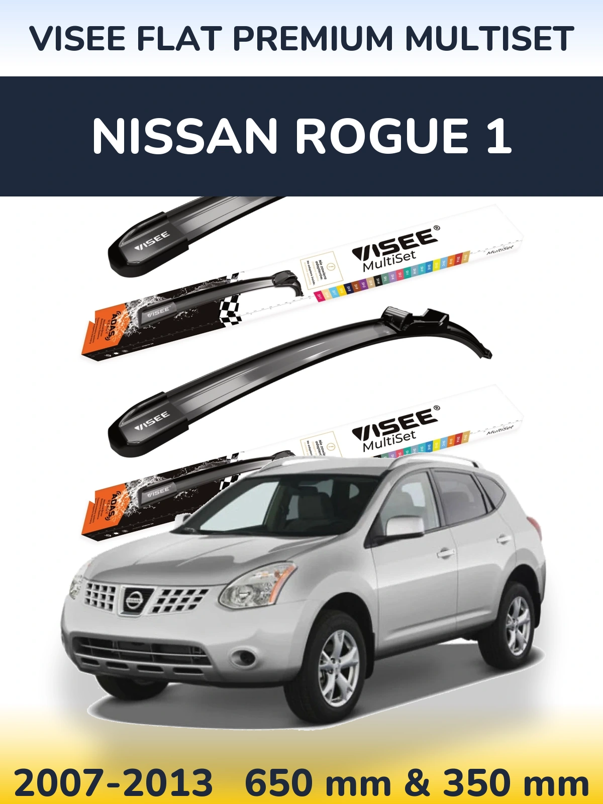Sada předních stěračů VISEE FLAT PREMIUM MultiSet 650 a 350 mm pro Nissan Rogue 1 2007-2013