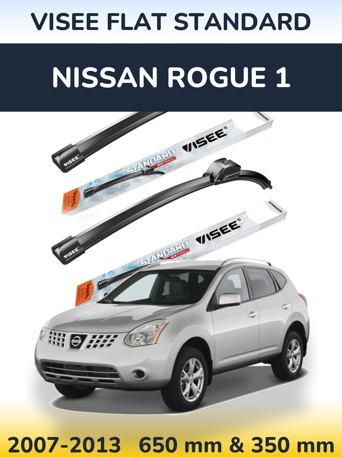 Sada předních stěračů VISEE FLAT STANDARD 650 a 350 mm pro Nissan Rogue 1 2007-2013