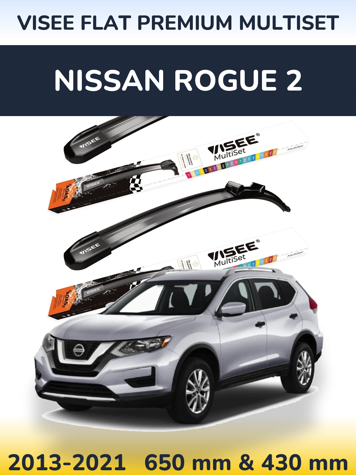 Sada předních stěračů VISEE FLAT PREMIUM MultiSet 650 a 430 mm pro Nissan Rogue 2 2013-2021