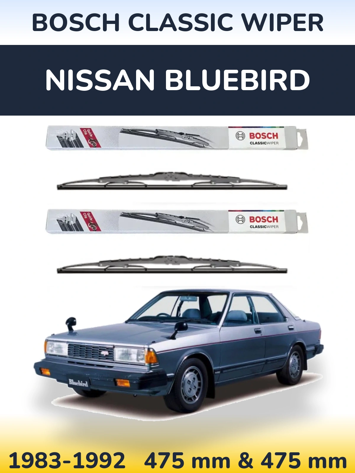 Sada předních stěračů BOSCH Classic Wiper 475 a 475 mm pro Nissan Bluebird 1983-1992