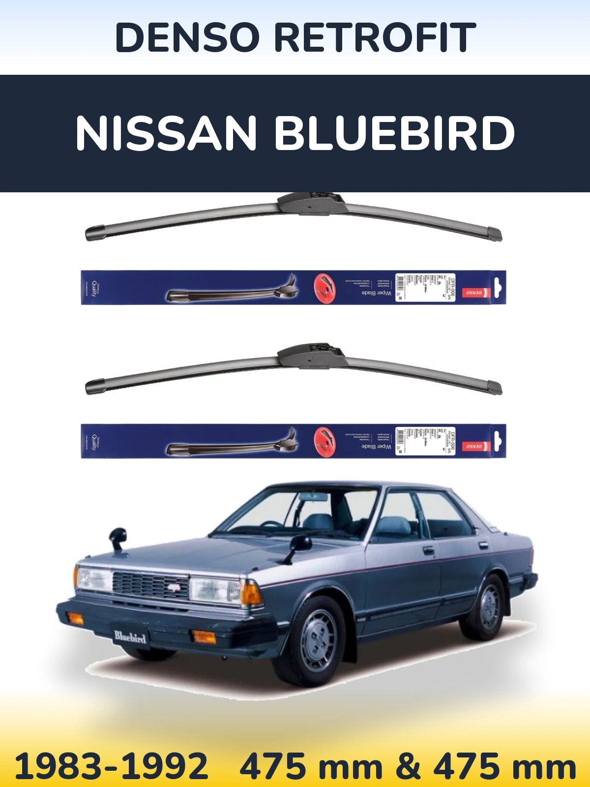 Sada předních stěračů Denso Retrofit 475 a 475 mm pro Nissan Bluebird 1983-1992