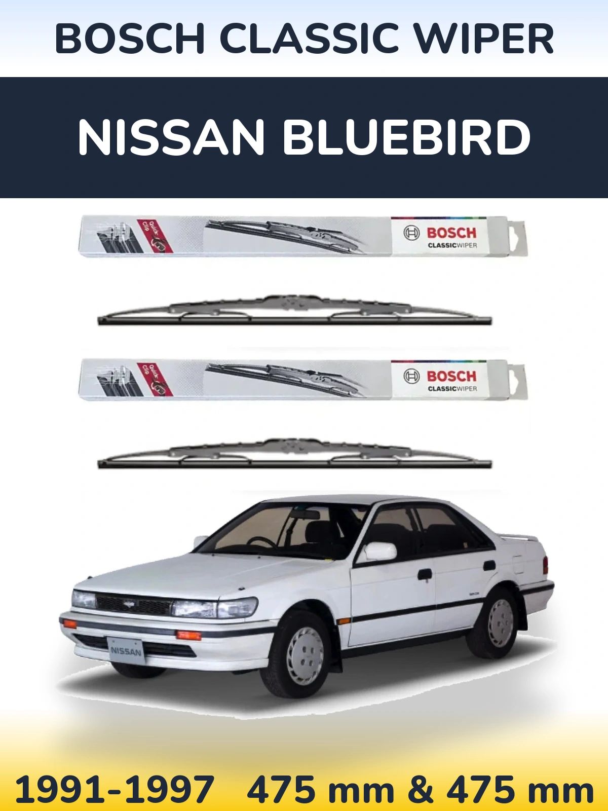 Sada předních stěračů BOSCH Classic Wiper 475 a 475 mm pro Nissan Bluebird 1991-1997