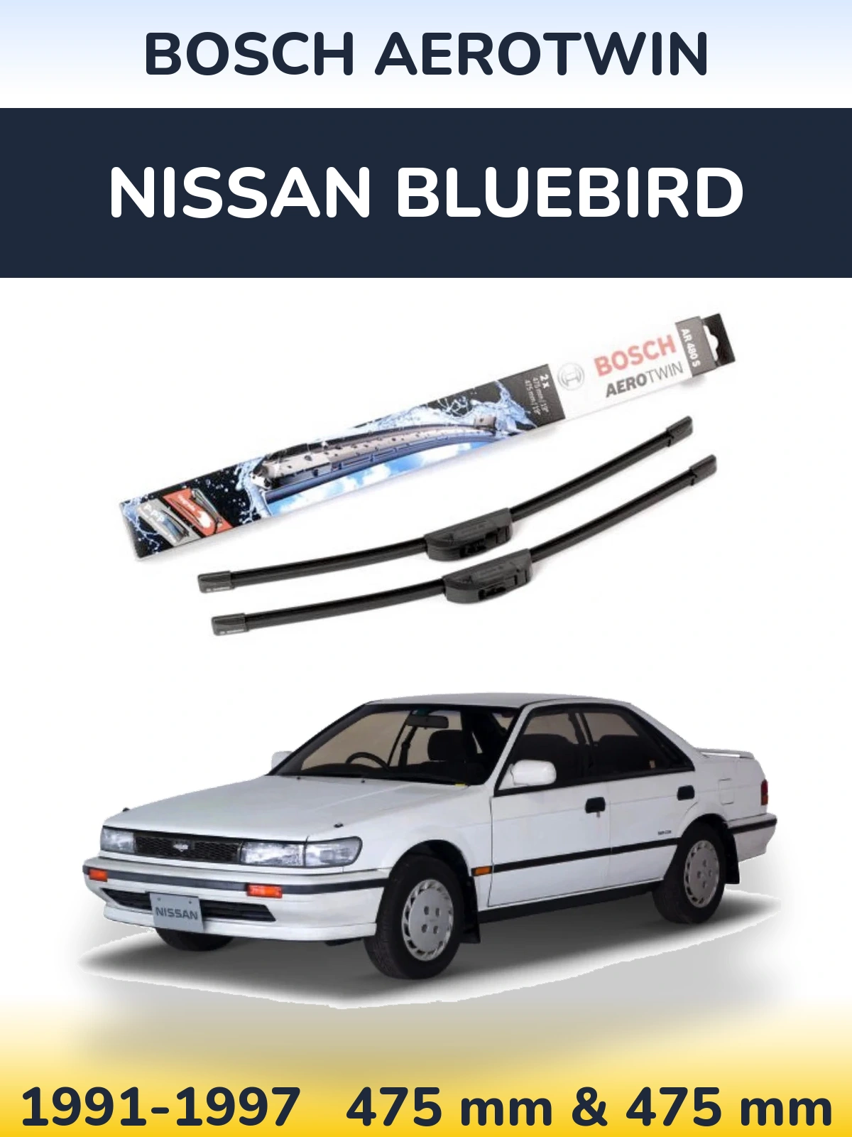 Sada předních stěračů BOSCH AeroTwin 475 a 475 mm pro Nissan Bluebird 1991-1997