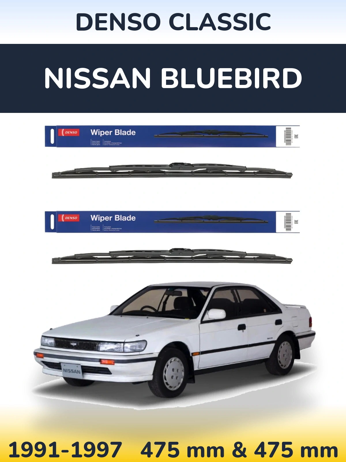 Sada předních stěračů Denso Classic 475 a 475 mm pro Nissan Bluebird 1991-1997