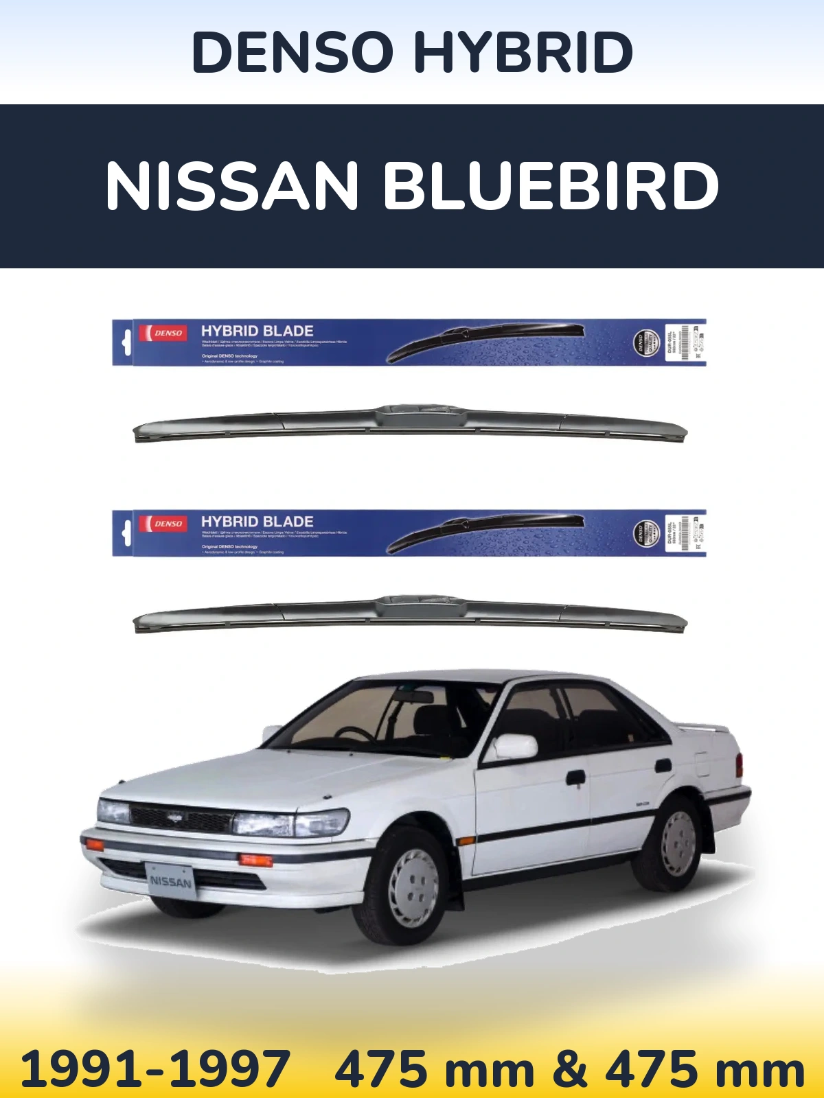 Sada předních stěračů Denso Hybrid 475 a 475 mm pro Nissan Bluebird 1991-1997