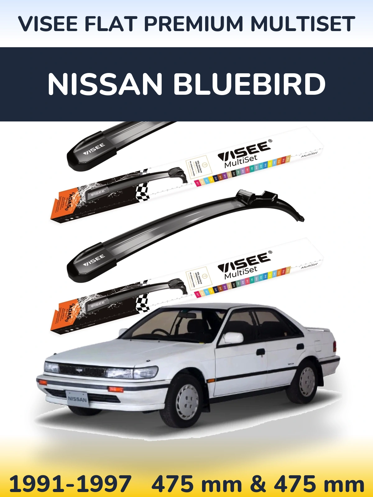 Sada předních stěračů VISEE FLAT PREMIUM MultiSet 475 a 475 mm pro Nissan Bluebird 1991-1997