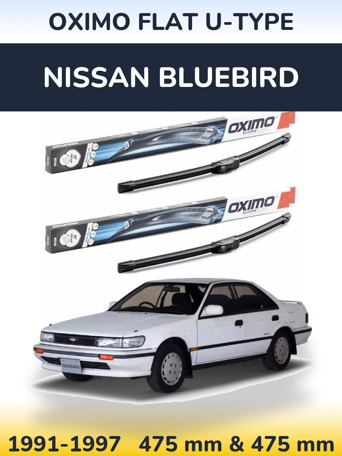 Sada předních stěračů Oximo Flat U-type 475 a 475 mm pro Nissan Bluebird 1991-1997