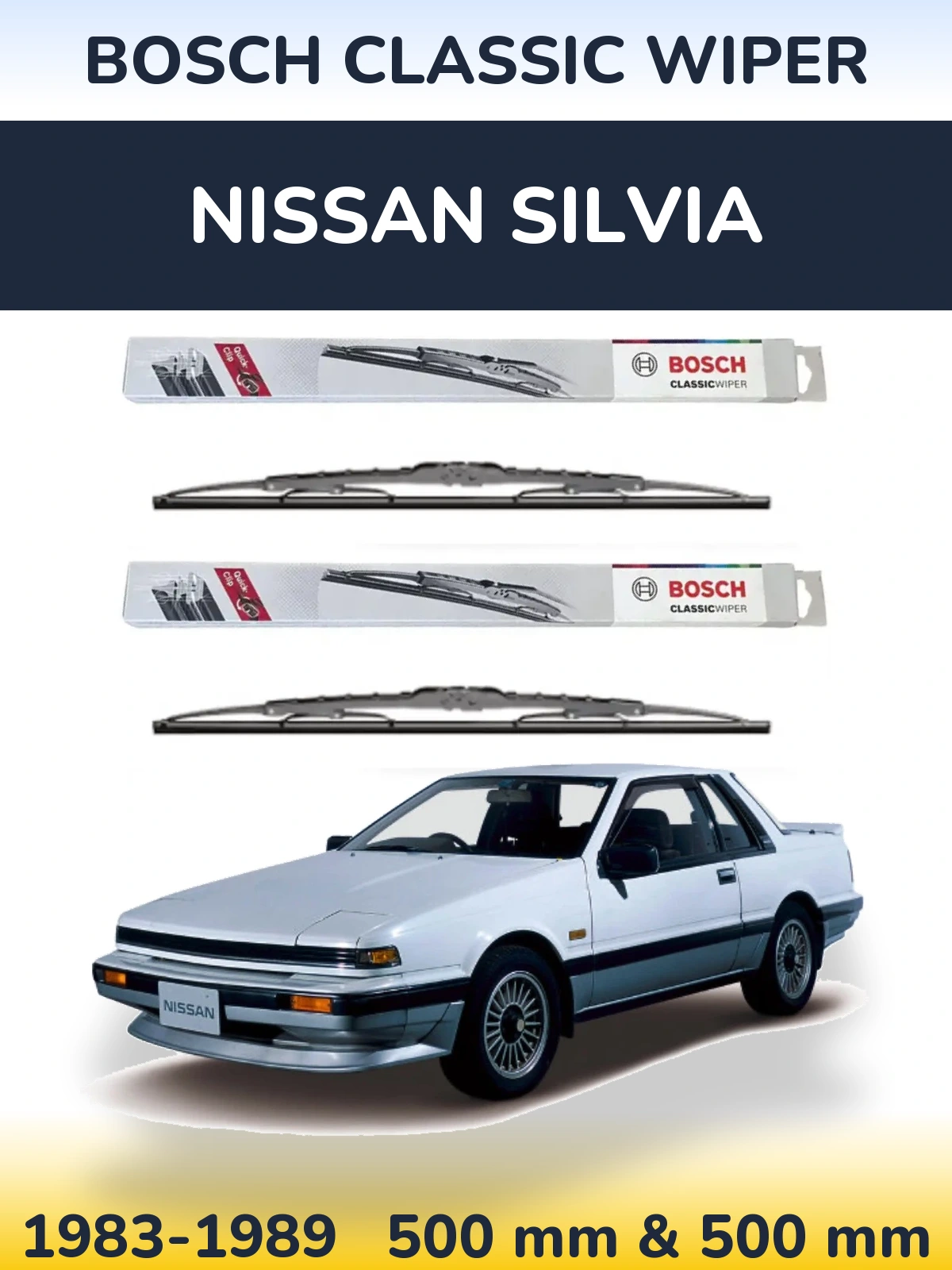 Sada předních stěračů BOSCH Classic Wiper 500 a 500 mm pro Nissan Silvia 1983-1989
