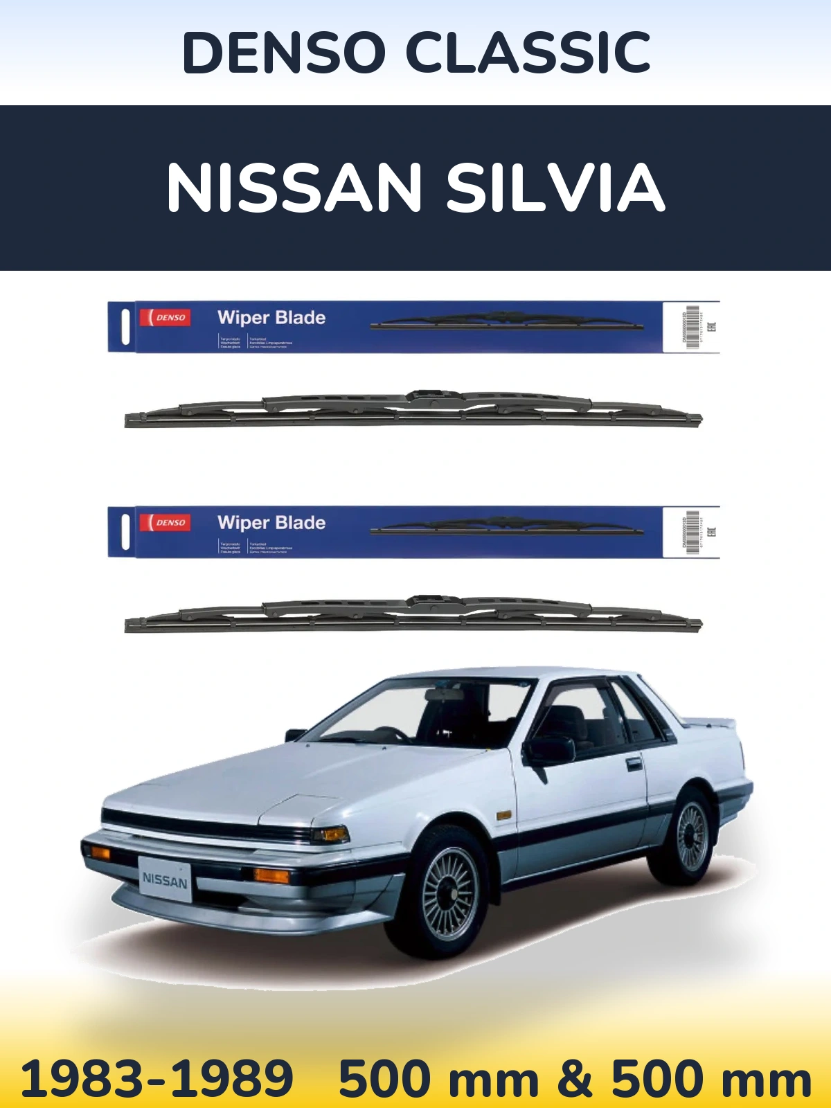 Sada předních stěračů Denso Classic 500 a 500 mm pro Nissan Silvia 1983-1989