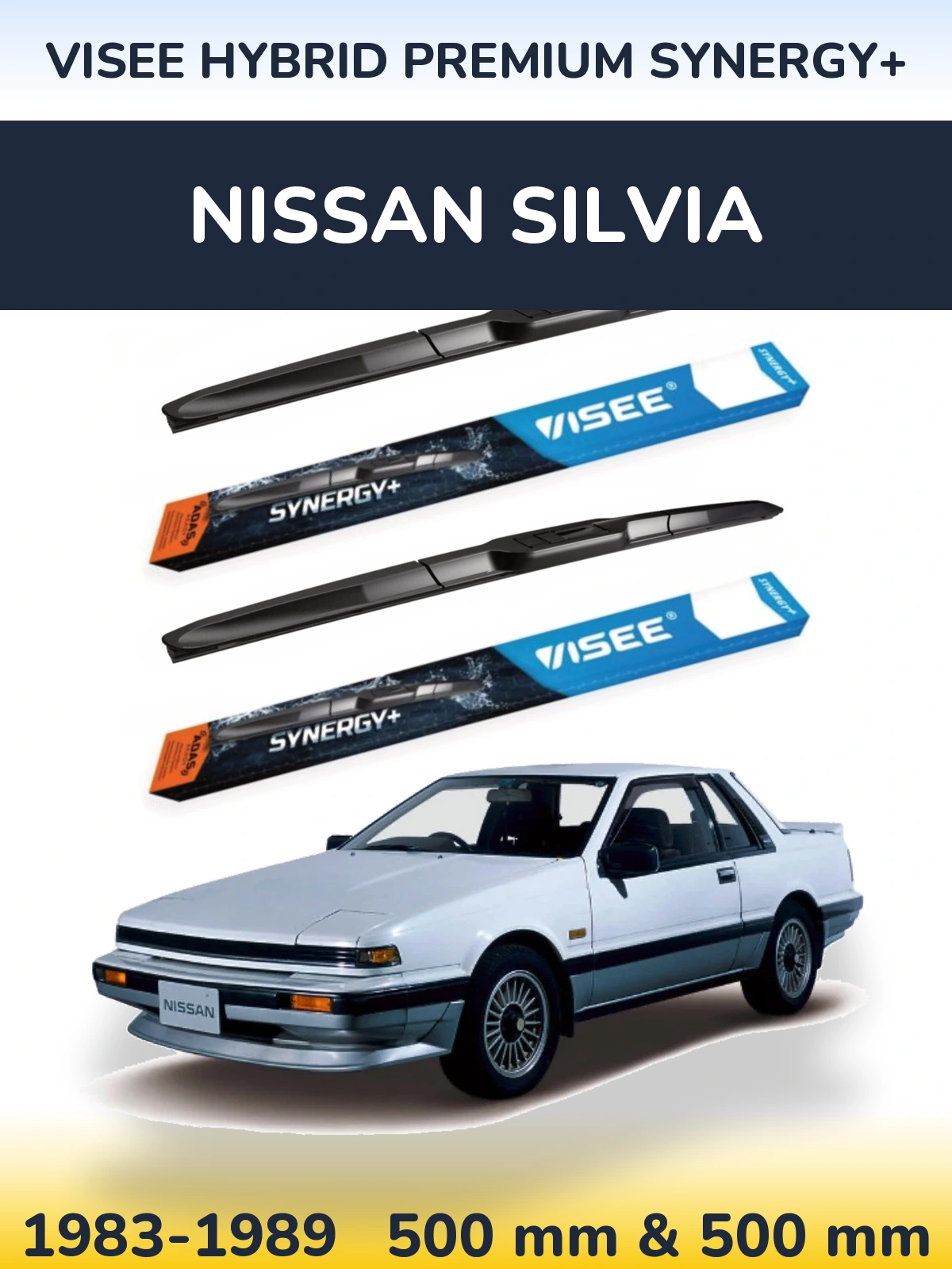 Sada předních stěračů VISEE HYBRID PREMIUM SYNERGY+ 500 a 500 mm pro Nissan Silvia 1983-1989