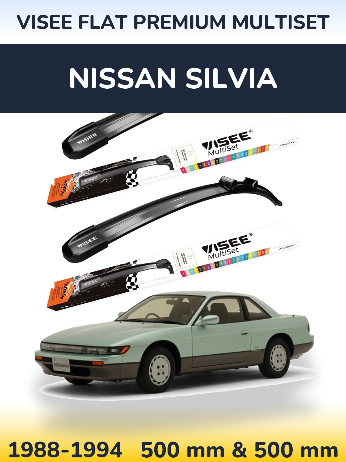 Sada předních stěračů VISEE FLAT PREMIUM MultiSet 500 a 500 mm pro Nissan Silvia 1988-1994