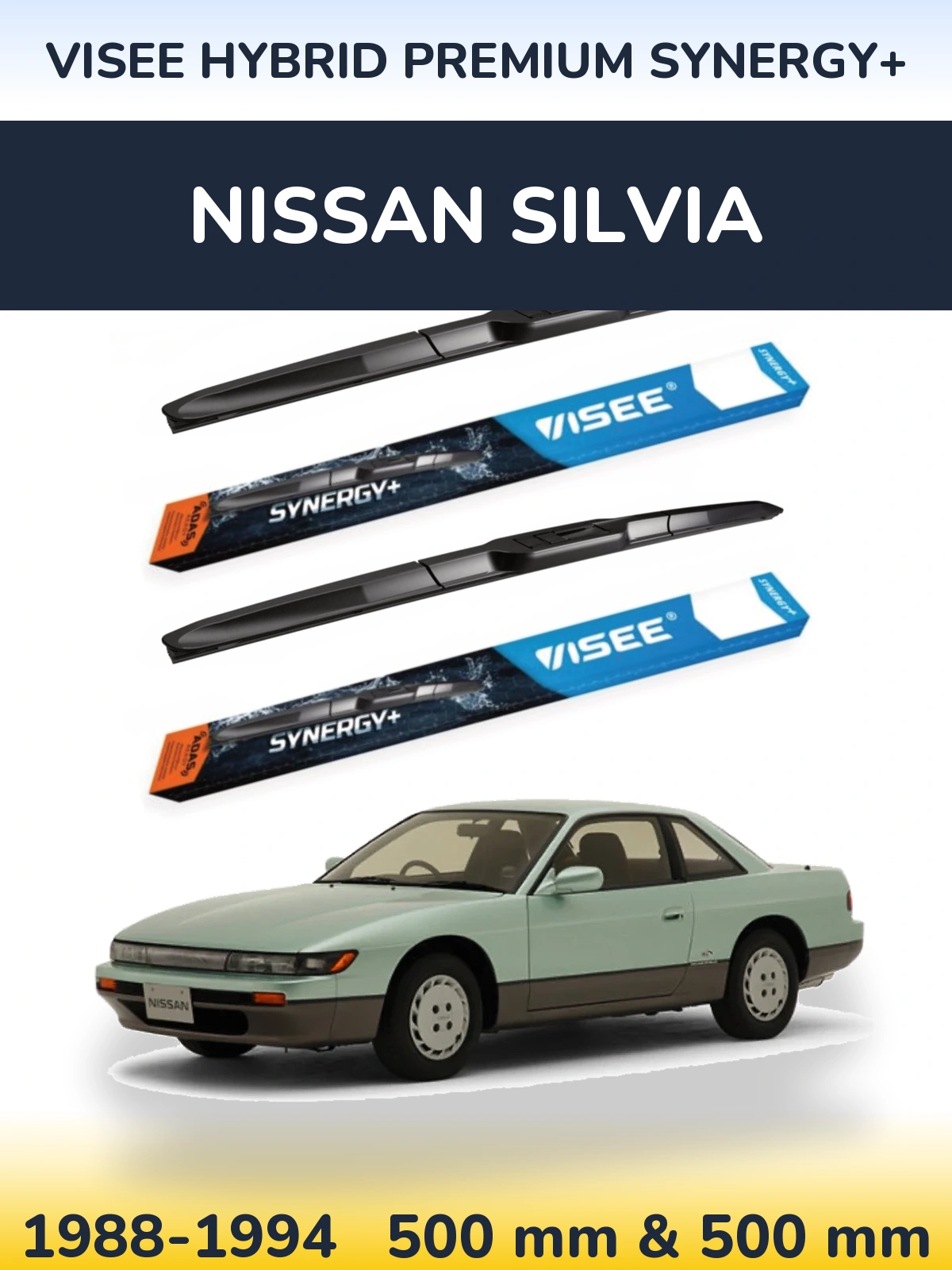 Sada předních stěračů VISEE HYBRID PREMIUM SYNERGY+ 500 a 500 mm pro Nissan Silvia 1988-1994